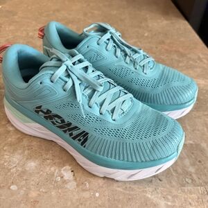 Hoka one one Bondi 7 Wide Cushioned Running Shoes Aqua-white Women's Size 9.5
